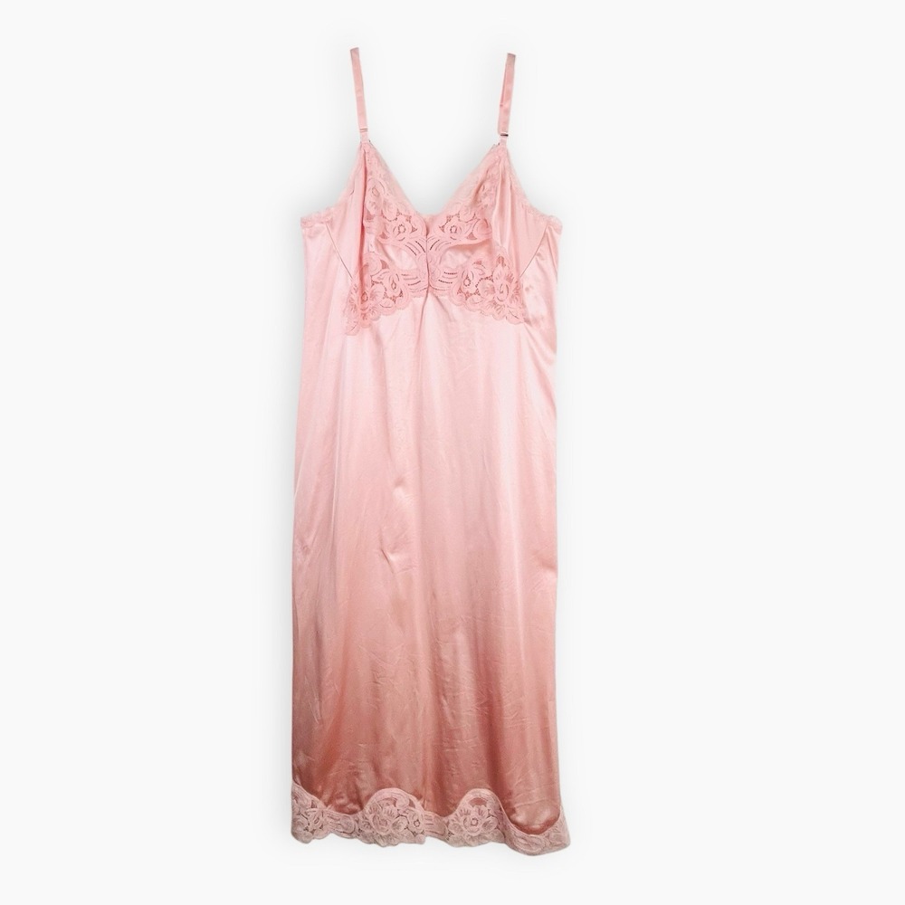 Vanity Fair Vintage Full Slip Dress‎ Womens Sz 32 Small Pink Nylon Lace 80s